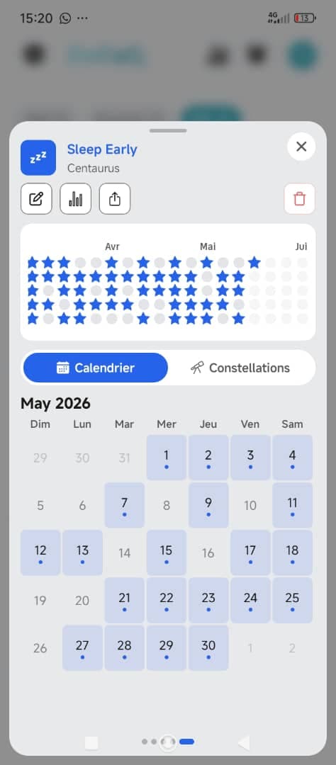 Calendar month view with completed days marked