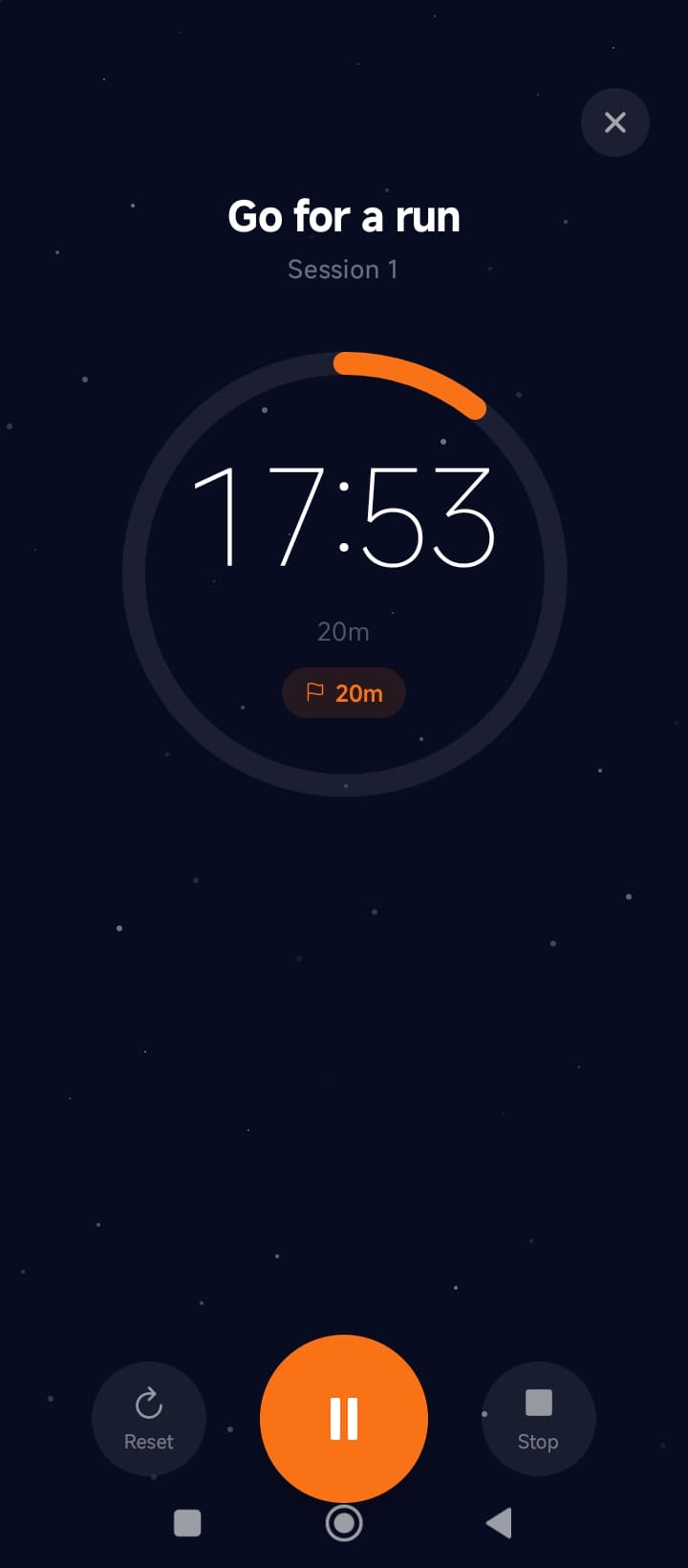 Focus timer running a 20 minute session for a running habit